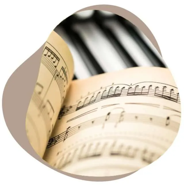 Open book of sheet music on a piano